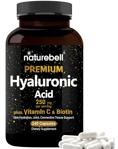 NatureBell Hyaluronic Acid Supplements 250mg | 240 Capsules, with Biotin 5000mcg & Vitamin C 25mg, 3 in 1 Support - Skin Hydration, Joint Lubrication, Hair and Eye Health