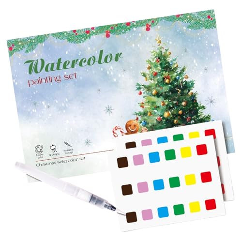 Cuaderno De Ejercicios De Acuarela | Pasos Detallados Con Set De Colores - Libro De Ejercicios De Acuarelas Navideñas Para Adultos | Para Mujeres Hombres Adolescentes Estudiantes Hogar Viaje Trabajo