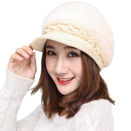 Girl's and Women Winter Visor Hat Beret Winter for Women Winter Cap (Beige Visor Pack 1)-image-28