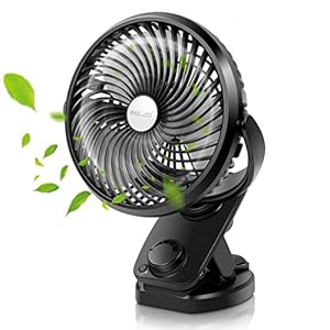 ELZO USB Ventilator, 5000mAh Leise Mini Tischventilator Clip Fan, Auto-Oszillierend, 360° Drehung Wiederaufladbarer Stufenloser Geschwindigkeit Tragbare Lüfter für Büro Kinderwagen, 17cm Blätter