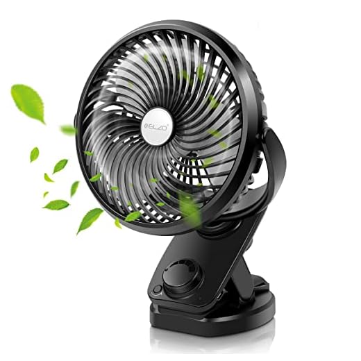 ELZO USB Ventilador con Clip, 5000 mAh, Recargable Mini Portátil Silencioso Ventilador, Rotación de 360 ​​° para Coche, Dormitorio, Oficina, Cochecito, Camping, Cochecito de Bebé