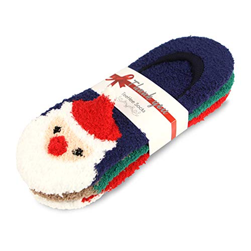 Little Kids Winter Thermal Thick Heat Crew Socks and Christmas Holiday Slipper Socks 3 Pairs Silly Santa Deer Gingerbread2