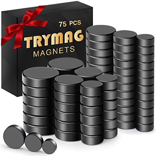 TRYMAG Strong Refrigerator Magnets, Rare Earth Magnets, 3 Different Size, Small Black Round Neodymium Disc Magnets for Fridge, Whiteboard, Billboard, Hobbies, Office, Round Button Magnets