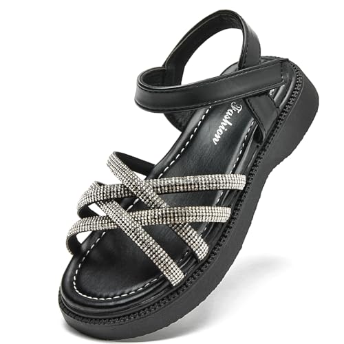 WUIWUIYU Toddler Girl Sandals - Flower Girl Dress Shoes Open Toe Little Kid Summer Casual Flats