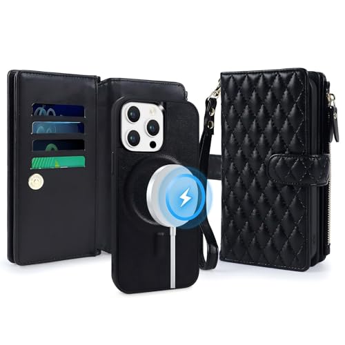 Lacass for iPhone 15 Pro Case Wallet, Quilted Black