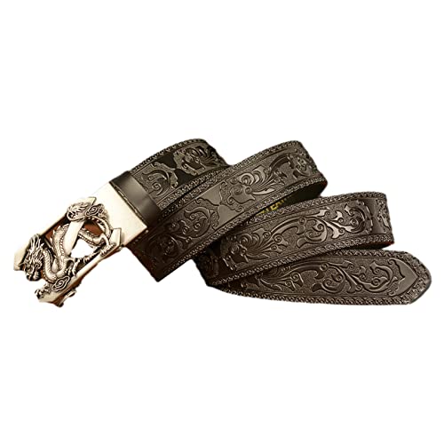 Ceinture homme cuir noir boucle dragon argenté 3D pour un look casual chic au quotidien