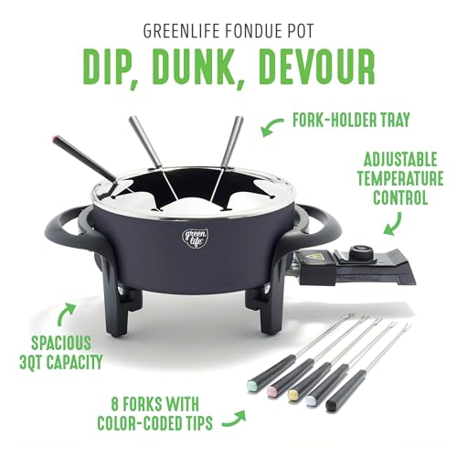 image for GreenLife 14 Cup Electric Fondue Maker Pot Set For Cheese, Chocolate, 