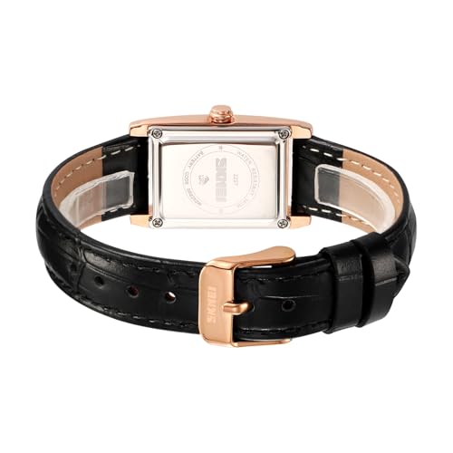 FANMIS Vintage Women's Rectangle Wristwatch Classic Ladies Analog Quartz Watches Ultra-Thin Ladies Bangle Bracelet Watch Female Business Dress Watch with Leather Strap (Black Gold) by FANMIS - Used condition - Image 5