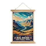 XIAOAIKA Vintage Big Bend National Park Travel Poster with Wooden Scroll Frame – Holiday Decoration or Gift for Living Room, Bedroom, Office Wall Decor, Retro Art Print 16 x 23 Inches