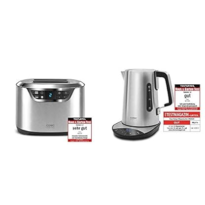 CASO Novea T2 Toaster für 2 Scheiben Toast, Motorlift, Einzelscheiben-Funktion, 9 Stufen, Edelstahl & WK2500, Edelstahl…