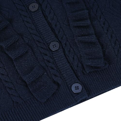 Image of Girls Cardigan V Neck School Uniform Sweaters Knit Ruffle Sweater Open Front Outerwear for Kids