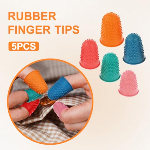 5 Pieces Rubber Thimbles for Finger Tips Protection,5 Sizes and Colors Reusable Finger Protectors,Rubber Finger Thimbles for Money Counting Writing Sorting Task - Image 2