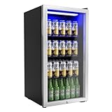 Bonnlo 3.3 Cu.Ft Beverage Refrigerator Cooler with Glass Door & Safety Lock, Quiet Mini Drink Fridge with Adjustable Shelf & Feet, Small Wine Cooler for Bedroom, Bar & Office, 32-50°F, 115V