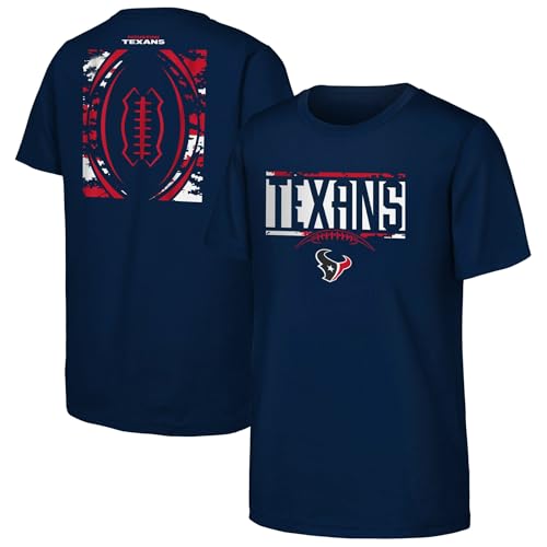 NFL Officially Licensed Kids Youth Boy 8-20 First Down Team Color Primary Logo Short Sleeve Football T-Shirt (Houston Texans, Navy, Medium 10/12)