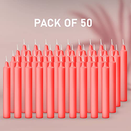 Image of AuraDecor Pack of 50 Stick Candles || Especially Meant for Healing, Chakras, Ritual Candles, Decoration, Lighting, Home Decor || Burning Time 3 to 4 Hours Each (Red), Paraffin Wax