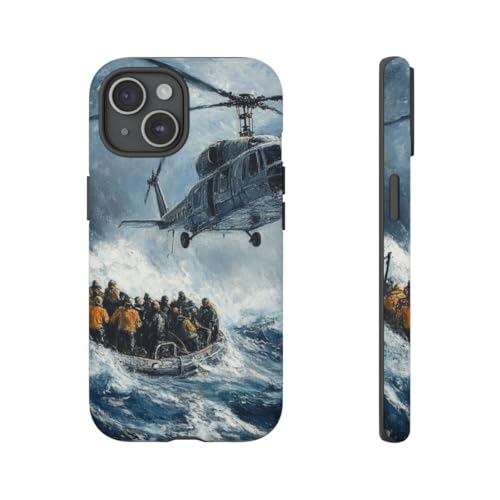 Coque iPhone 15 Helicopter Rescue rigide mate bleu anti-traces de doigts