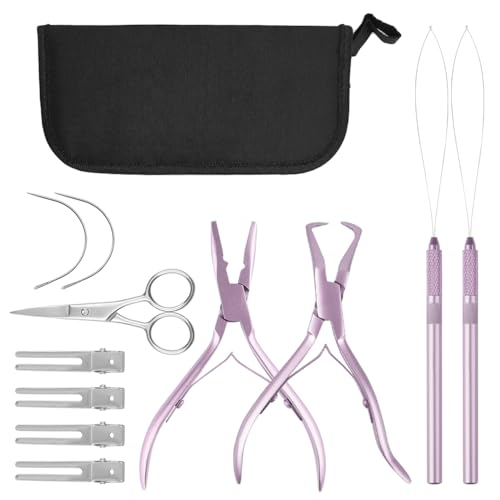 GlamorDove Hair Extension Tool Kit Stainless Steel Pliers for Micro Beads Sewing In Extensions Opener Pliers Oxford Cloth Bag Hair Loop Tool Weft Extensions Hairdressing Styling Salon Accessories