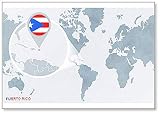 Aimant de réfrigérateur classique carte du monde avec loupe Porto Rico