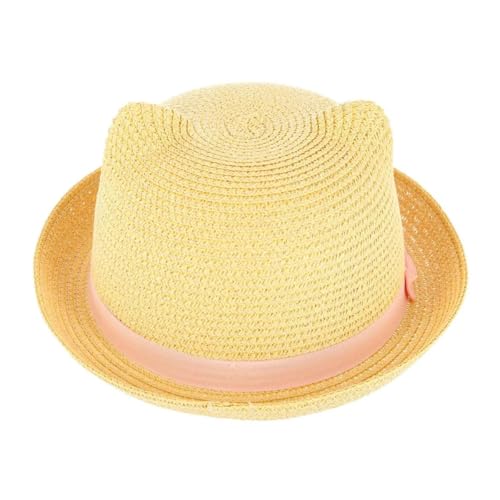 CTM Girl's Smiling Kitty Face Straw Sun Hat3