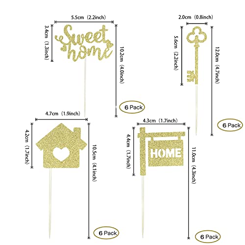 24 Pcs Gold Glitter Sweet Home Key Cupcake Toppers Picks For Housewarming New Home Theme Party Cake Decorations Supplies #TOP1