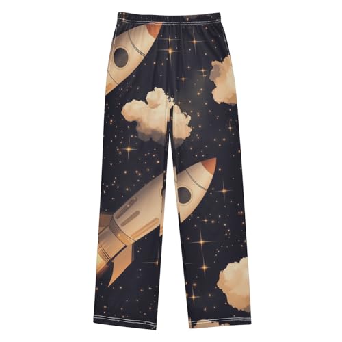 ZZXXB Galaxy Rocket Cloud Boys Long Pants Soft Trousers Elastic Waist Kids Lounge Bottoms with Pockets S-XL