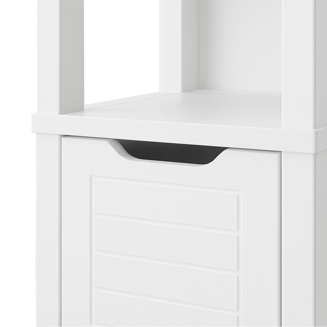 Acomoda Textil – Mueble Auxiliar de Baño con Cajones y Estantes Abiertos. Estante Blanco Vertical para Almacenaje de Toallas, Cosméticos y Accesorios Resistente Funcional y Versátil. (30x30x144 cm)