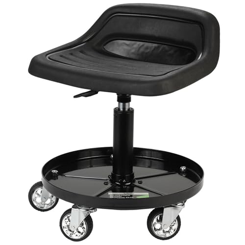 AFF Viking Rolling Shop Stool - Garage Stool on Wheels for Mechanics - Ergonomic Padded Seat - Tool Organizer Tray - 300 lbs Capacity (Multiple Styles) -  SureWerx, 57108
