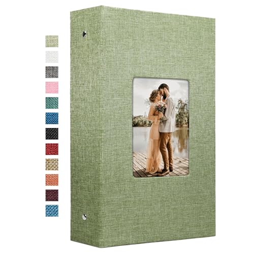 Vienrose 4x6 Photo Album,420 Pockets,Linen Cover with Window,Grass Green
