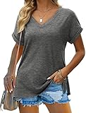 Womens Tops Dressy Casual Loose Rolled Short Sleeve Tshirts Summer Dark Gray XL