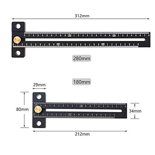 Règle de scribe de ligne métrique en alliage d'aluminium 180 / 280Mm Règle de mesure pour le travail du bois, marquage en T - 180Mm