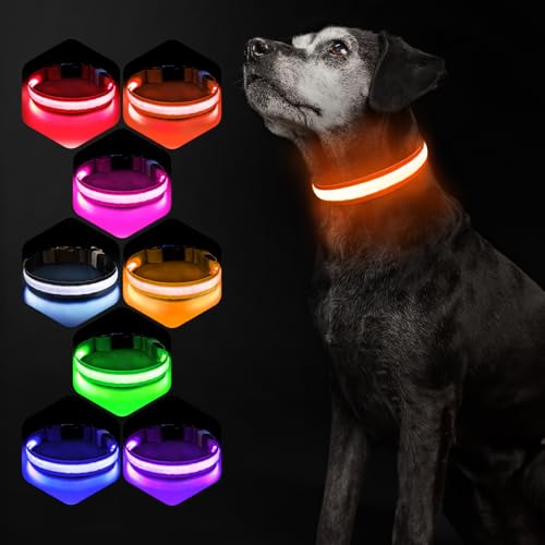 Hundehalsband Leuchtend USB Aufladbar - Leuchthalsband Hund 7 RGB Farbwechsel mit 8 Leuchtmodi, Dickes Verstellbares LED...