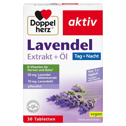 Doppelherz Lavendel Extrakt + Öl – Mit Vitamin B6 und B12 als Beitrag zur normalen Funktion der Psyche und des Nervensystems – 30 Tabletten