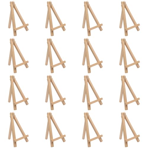 Bonsicoky 16 Pcs Mini Wood Easel Natural Wood A-Frame Display Stand 70x125mm Small Easel for Art Crafts Photo Frames Wedding Table Decor Creative DIY Projects