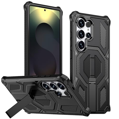 Coque Samsung S25 Ultra noire rigide magnétique avec support silicone