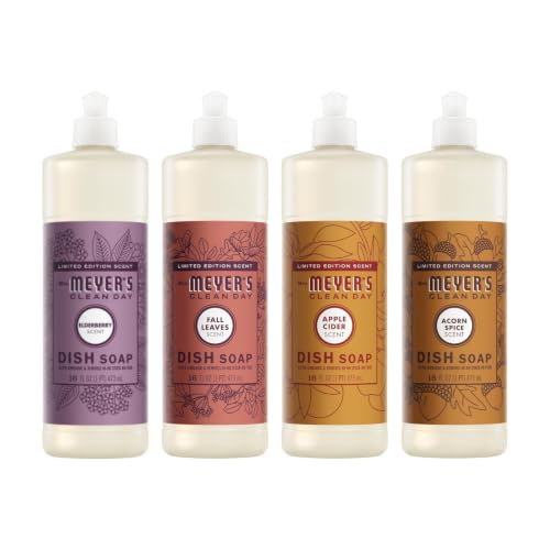 Image of Mrs. MEYER'S Fall Scent Dish Soap, 1 Acorn Spice, 1 Apple Cider, 1 Fall Leaves, 1 Elderberry, 16 FL OZ Each, 4 CT (Variety Pack)