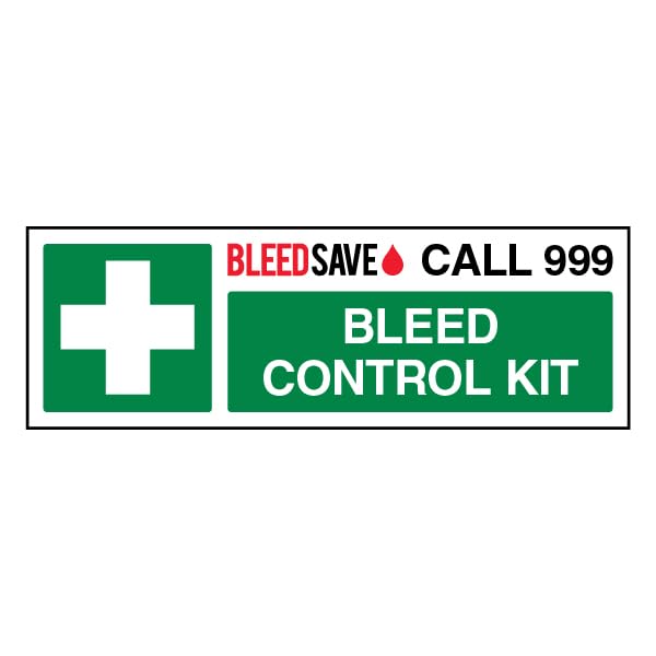 Bleedsave Bleed Control Kit - Call 999 - Landscape 450 x 150 mm - 1mm Rigid Plastic Safety Sign, Multi