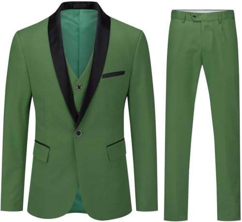 Costume 3 pièces homme mariage slim fit veste blazer pantalon ensemble smoking de bal vert