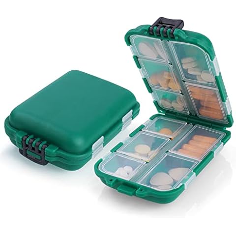 AOOWU Pill Box Organiser, 1PCS Portable Medicine Storage Box, Double Layer 10 Grids Tablet Organiser to Hold Vitamins, Cod Liver Oil, Supplements and Medication for Travel Work Cover