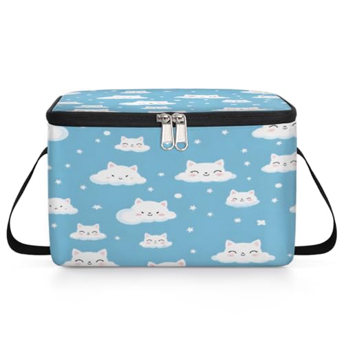 GzLeyigou Abstract Clouds Cat Lunch Bags for Women Men 9 Cans, Hot & Cold Food Delivery Bag Insulated Grocery Bag Insulated Lunch Box Cats Cooler Bag for Office Work Picnic Beach