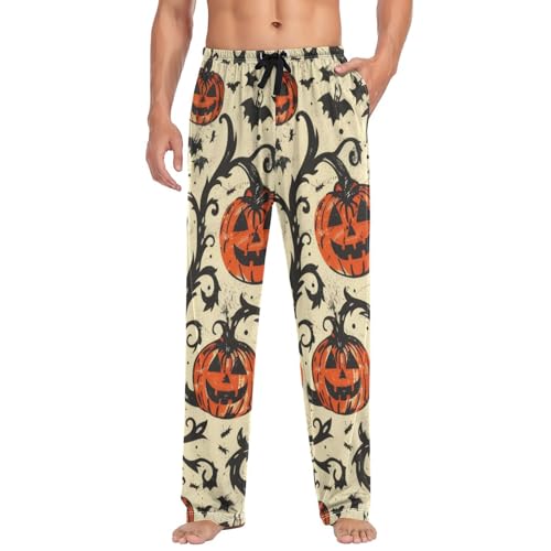 Men's Pajama Pants Halloween Trees Pumpkins Sleep Pajama Lounge Pant with Pockets, Elastic Waistband3