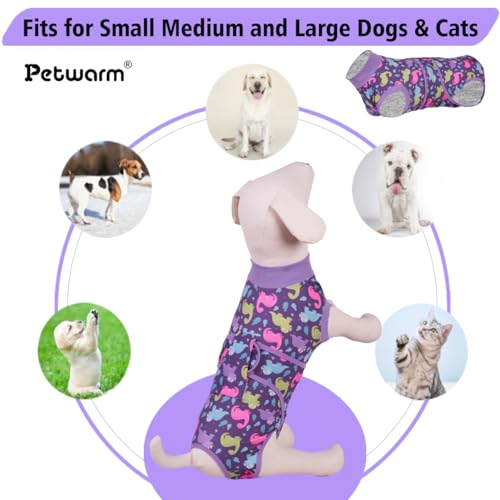 Image of PetWarm Dog Surgical Suit Spay, Onesie for Dogs After Surgery, Substitute E-Collar and Cone, Pet Surgery Recovery Suit, Anti-Licking Dog Surgery Recovery Suit Soft, Dinosaur Pattern, Purple, M