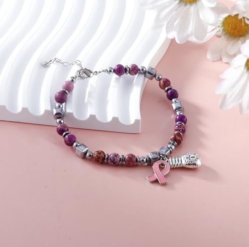 Image of Breast Cancer Bracelets Cancer Bracelet Breast Cancer Awareness Cancer Bracelets for Women Cancer Bracelet Cancer Survivor Gifts for Woman Pbreast Cancer Awareness Accessories