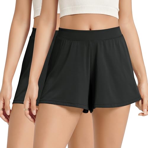 Image of ODODOS 2-Pack Ultra-Soft Modal Lounge Shorts for Women - Lightweight & Breathable Sleepwear, 3 inch Inseam