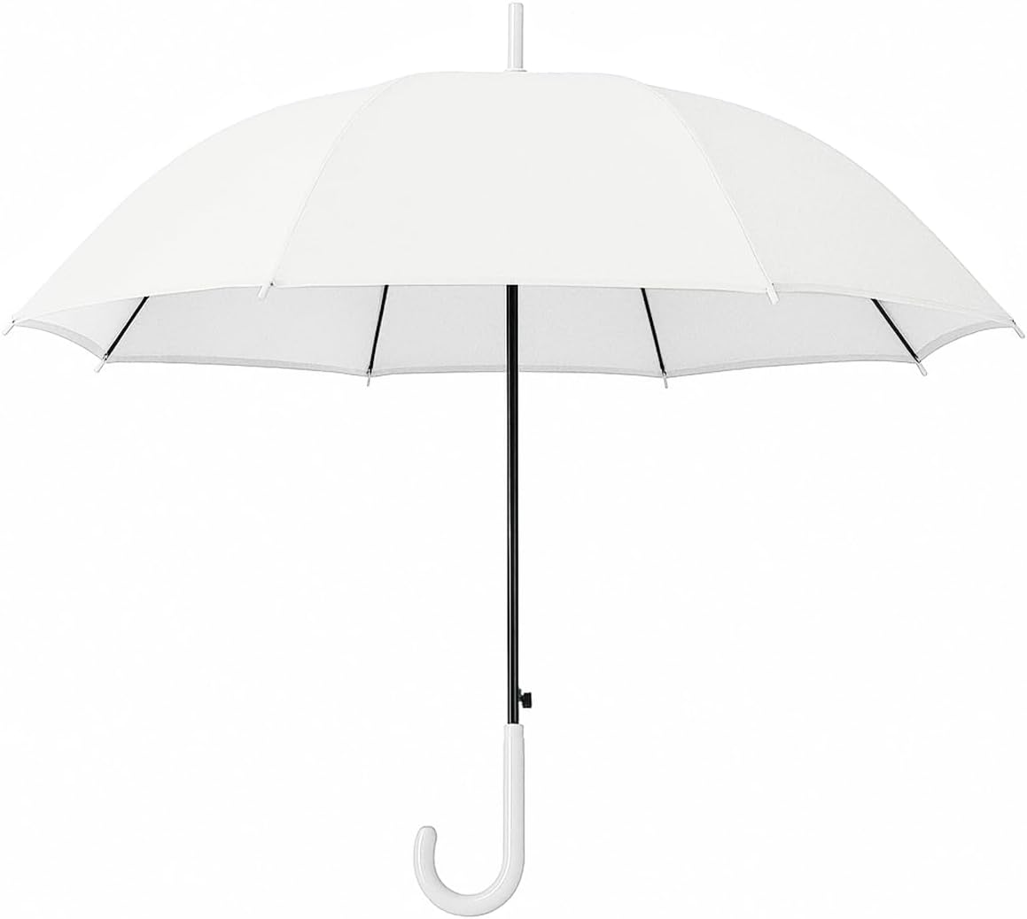 TopTie White Stick Umbrella Lightweight Umbrella with J-Handle DIA 35.4 Inches Ideal for All Ages