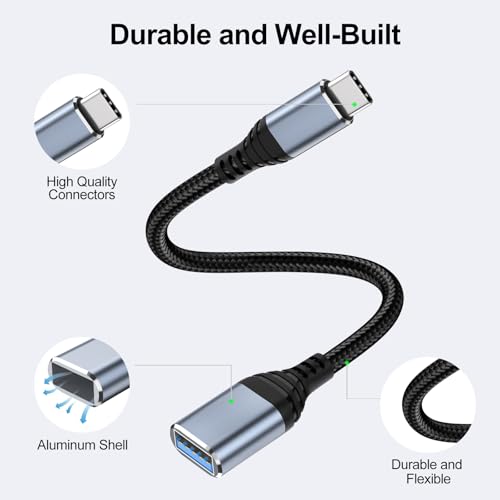 Image of Tobfit USB C to USB Adapter Aluminum OTG Cable Type C Male to USB-A Female 3.0 OTG Adapter, Nylon Braided Fast Charge and Data Transfer Cord for iPhone 16 15 14 13 12 Pro Max Plus,Galaxy S25 S24