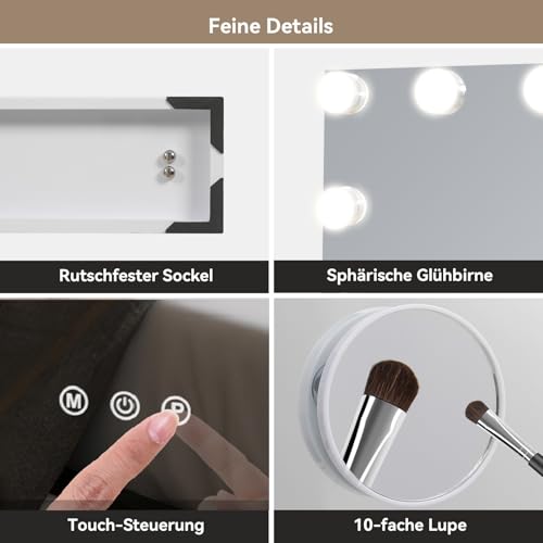 Foto von YU YUSING Hollywood Schminkspiegel mit Beleuchtung 58x45cm, 15 LED Licht Dimmbar Kosmetikspiegel 3 Modi, Vanity Spiegel Tischspiegel Wandspiegel mit USB 10X Vergrößerung für Schlafzimmer Schminktisch