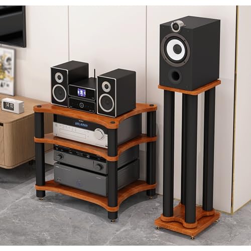 Mueble de Madera HiFi Negro de 1 Nivel con Patas Amortiguadoras para CD y Receptor 8