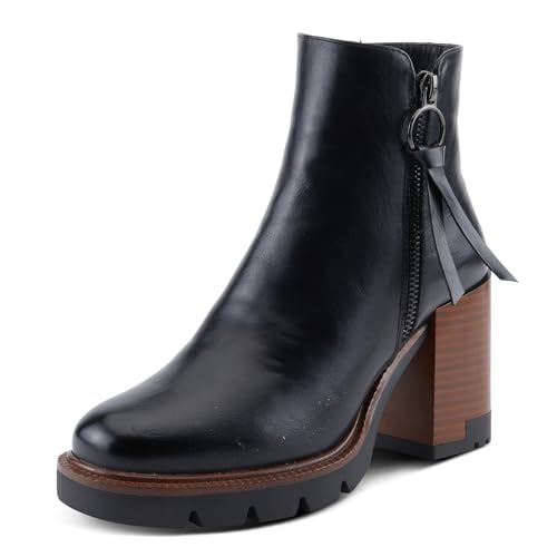 PATRIZIA Women's AHANA Sleek Leather Booties with Burnished Finish, Inset Heel, and Zipper Closure