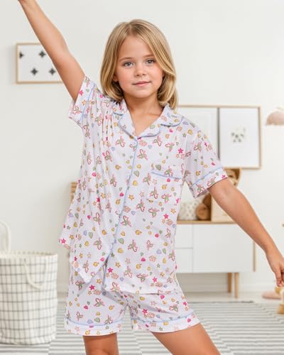 Girls Summer Outfit, Kids 2 Piece Button Down Monkey Beach Shorts Set Ugly Animal Y2k Preppy Loungewear Pjs4