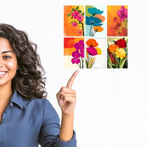 Image of SiddArtify Floral Wall Art Prints Set - Modern Botanical Flower Poster Decor for Living Room Bedroom Office - Set of 2-4x6 Inch - Board (Pack of 6) - Sticker (Pack of 6)